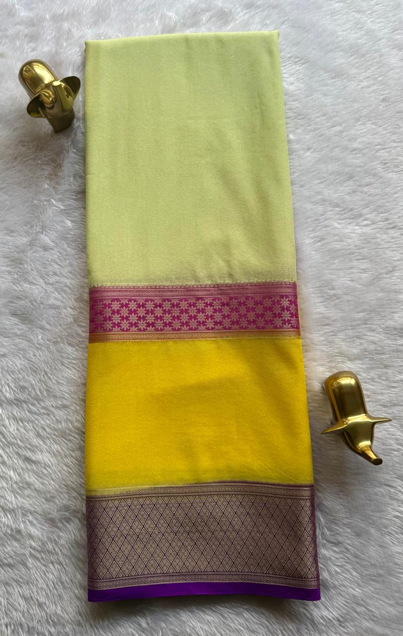 Semi Mysore Silk Flower Border 4D , Washable
