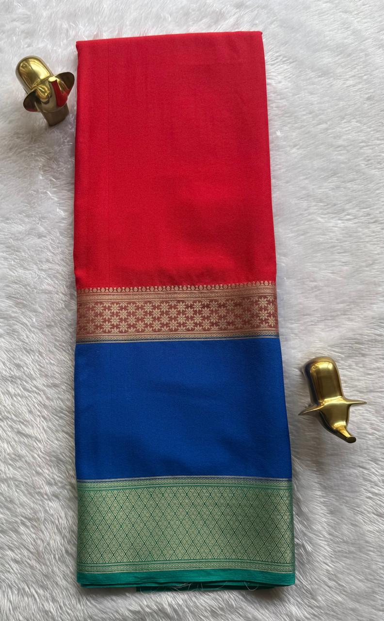 Semi Mysore Silk Flower Border 4D , Washable