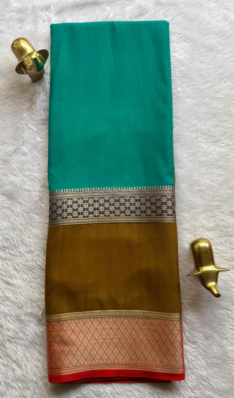 Semi Mysore Silk Flower Border 4D , Washable
