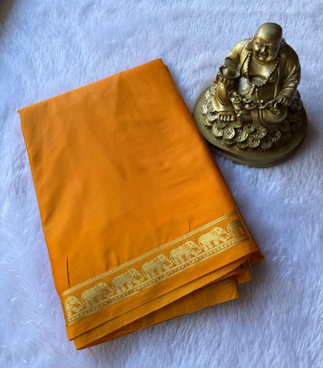 Semi Mysore Silk Plain Body Piping Elephant Border