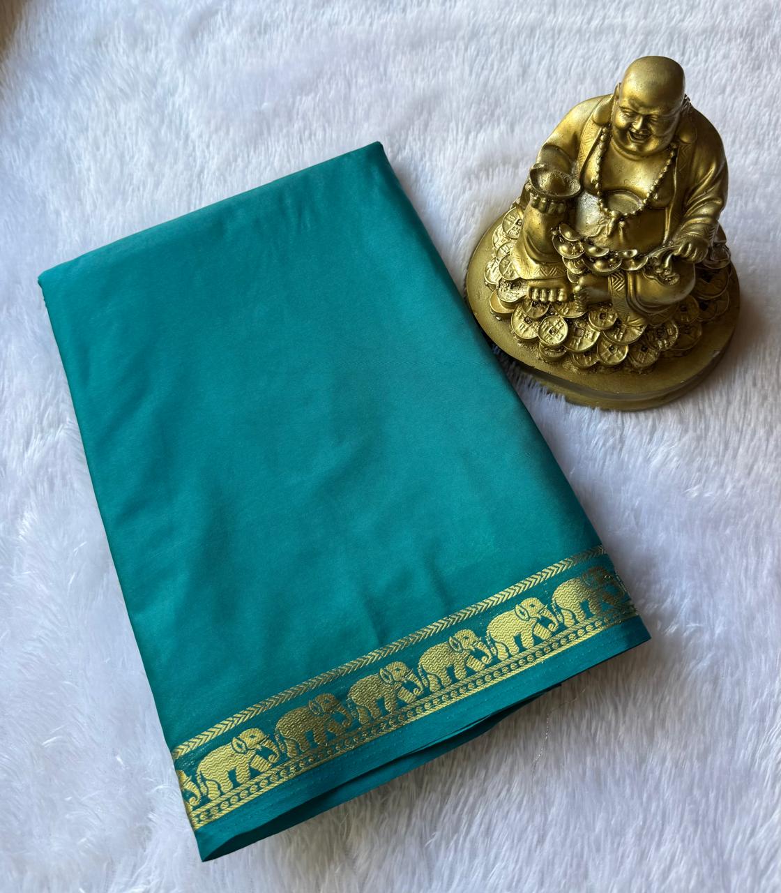 Semi Mysore Silk Plain Body Piping Elephant Border