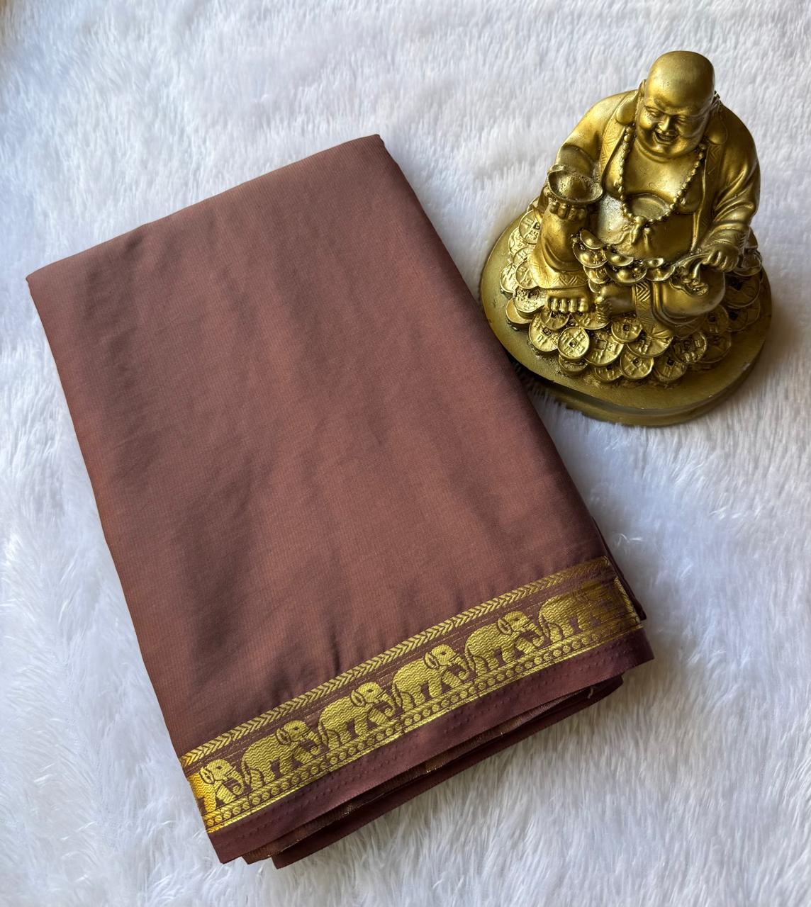 Semi Mysore Silk Plain Body Piping Elephant Border