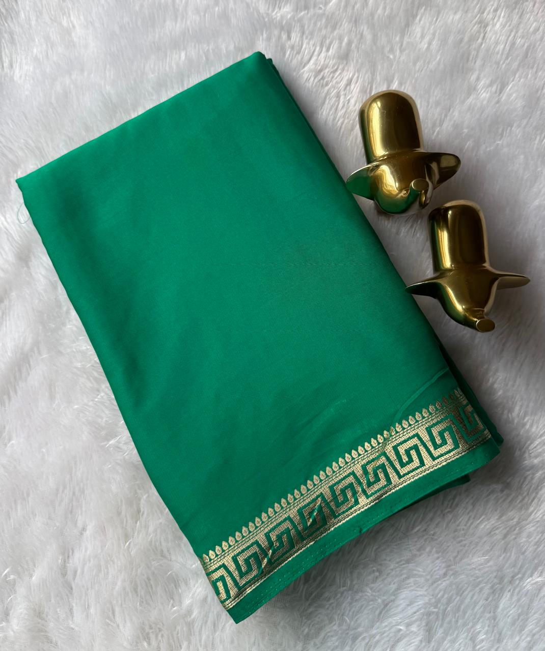 Semi Mysore Silk Self Saree Geometric Piping Border, Washable