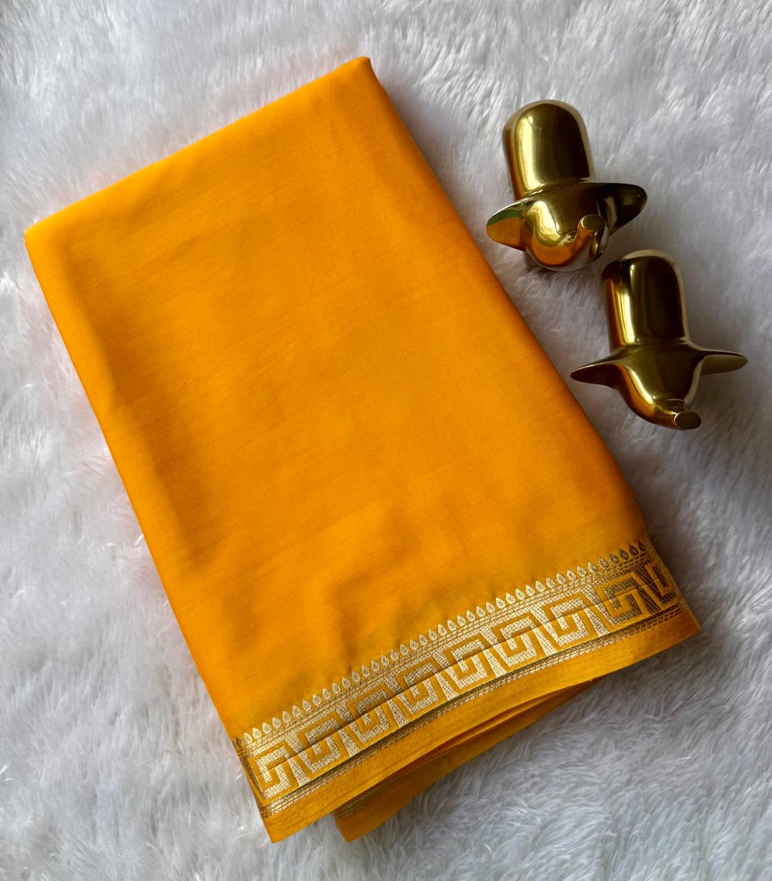 Semi Mysore Silk Self Saree Geometric Piping Border, Washable