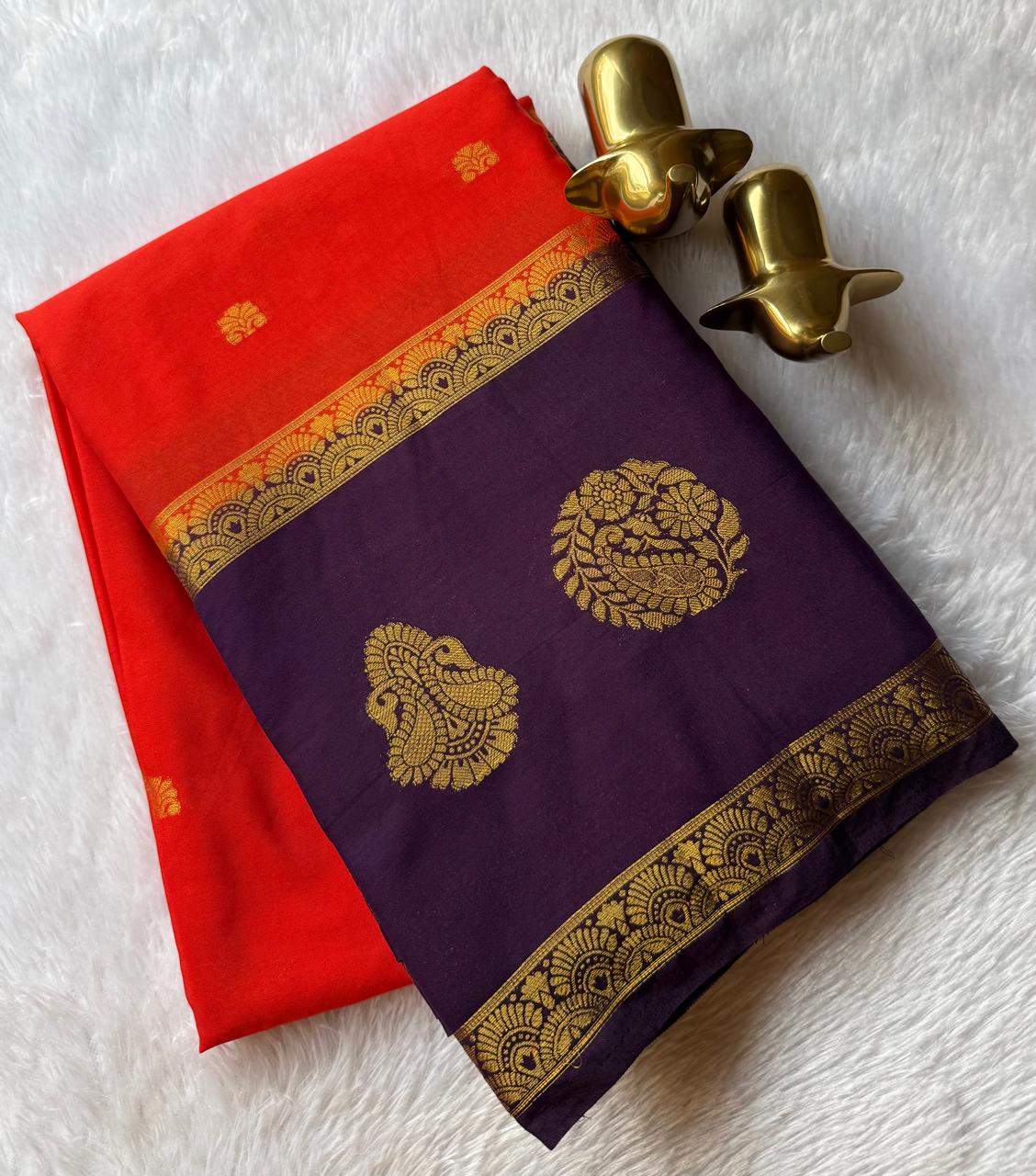 Semi Mysore Silk Small Butta With Flower and Double Mango Border