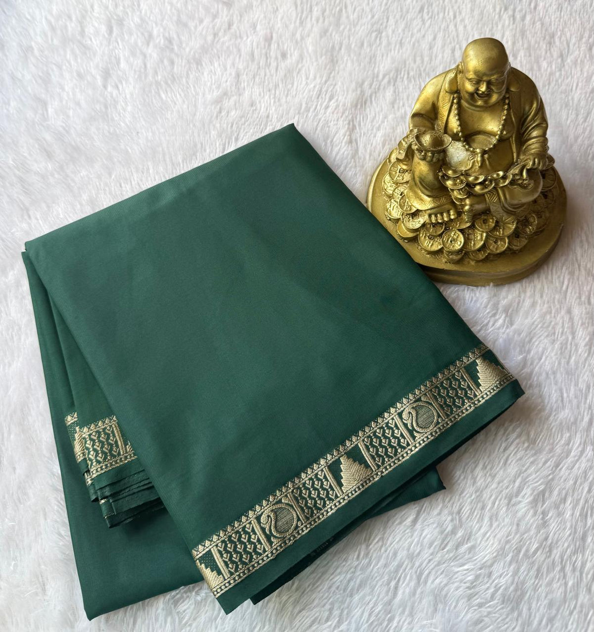 Semi Mysore Silk Self Saree Temple With Mango Piping Border, Washable