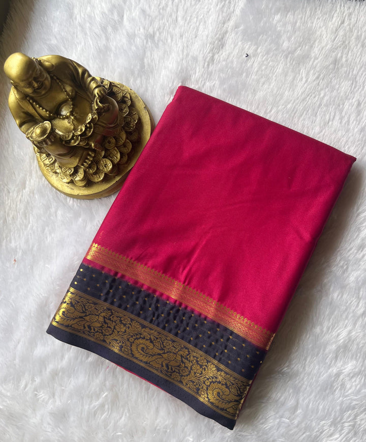 Semi Mysore Silk Plain With Small Pecock Border