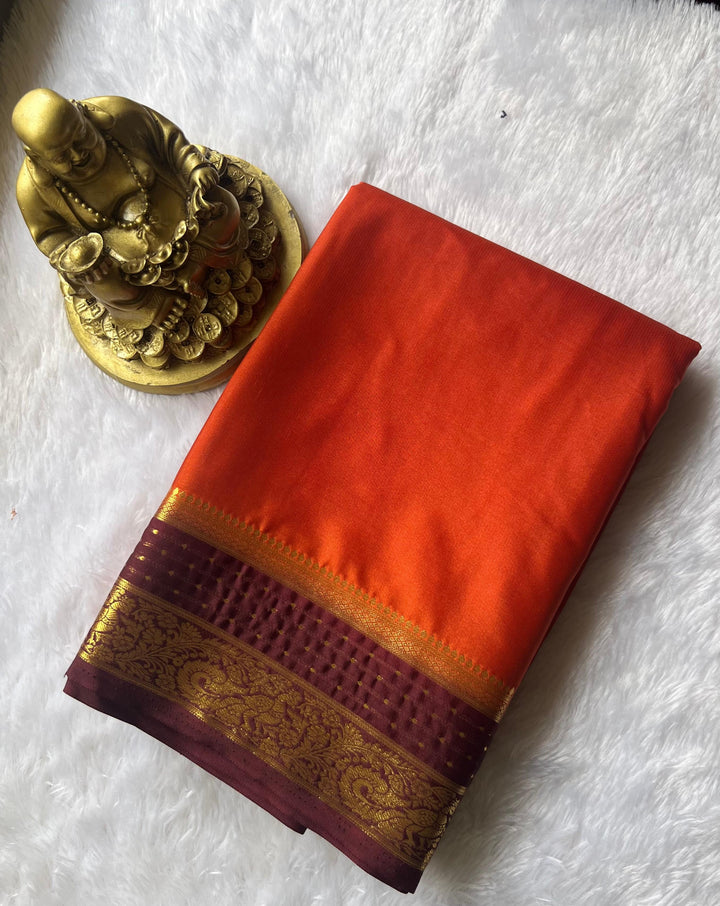 Semi Mysore Silk Plain With Small Pecock Border