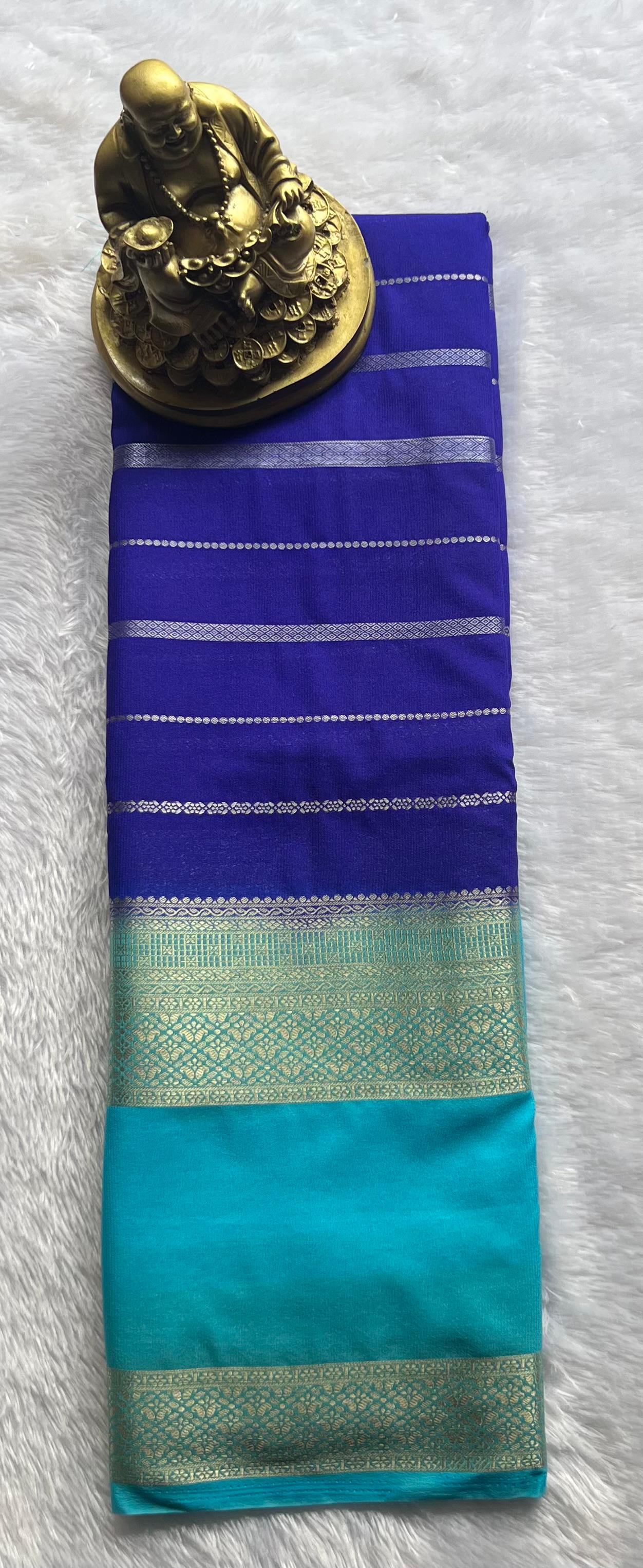 Semi Mysore Silk Strip line With Mango Betex Border