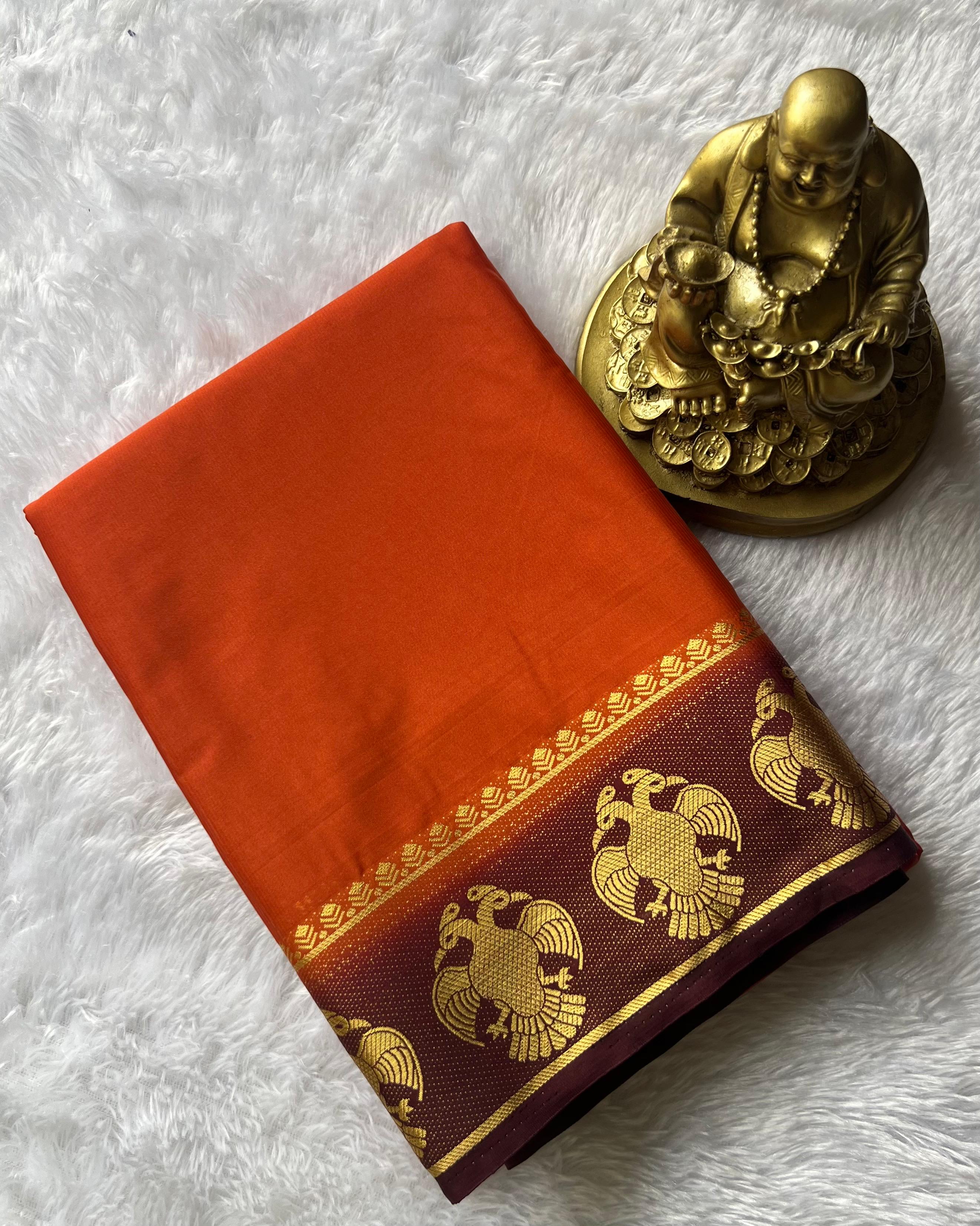 Semi Mysore Silk Plain With Gandaberuda Contrast Border