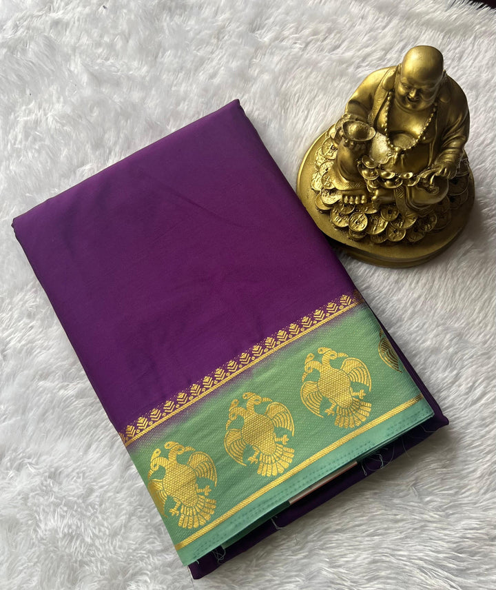 Semi Mysore Silk Plain With Gandaberuda Contrast Border