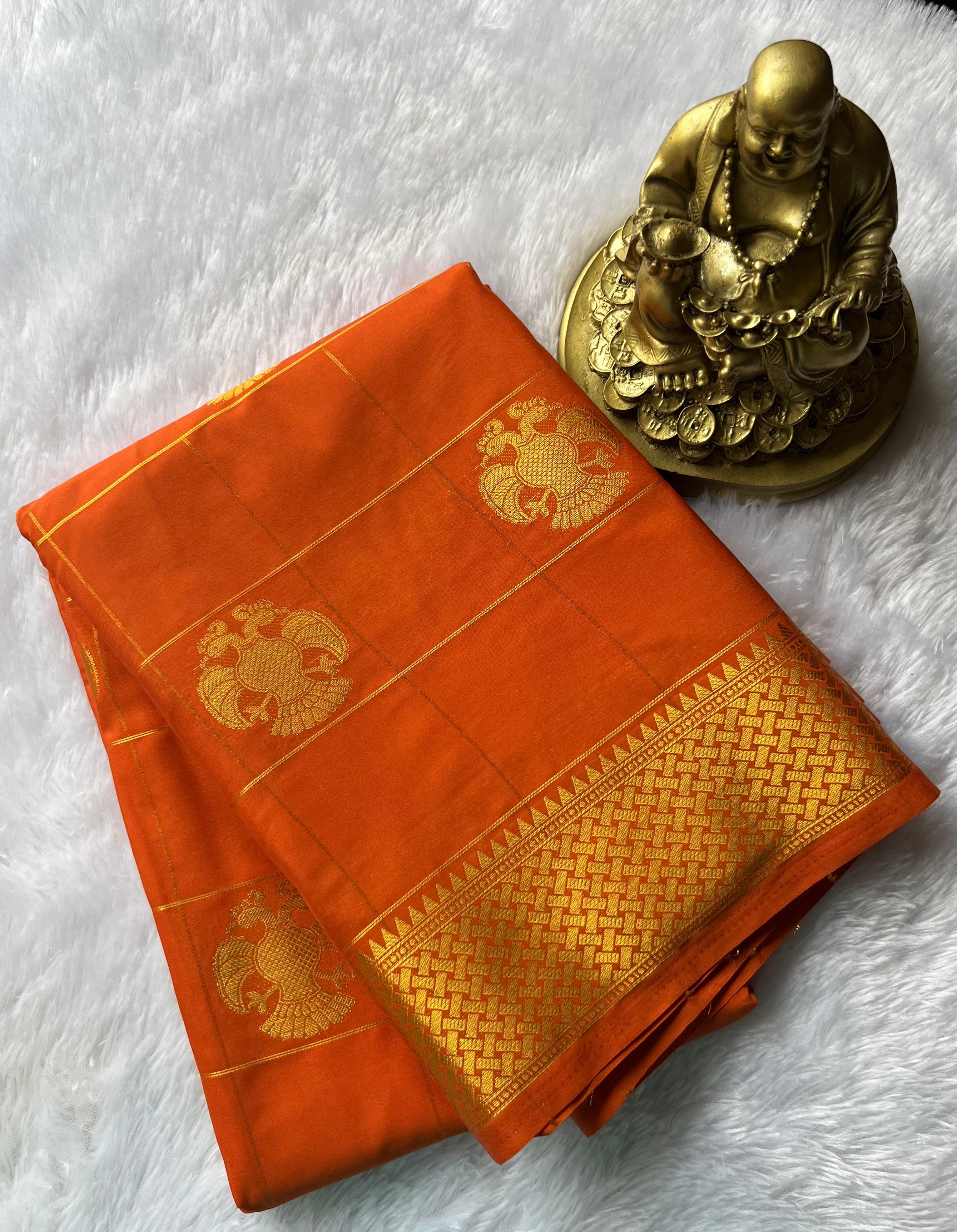 Semi Mysore Silk Big Checks and Gadaberuda With Gold Border