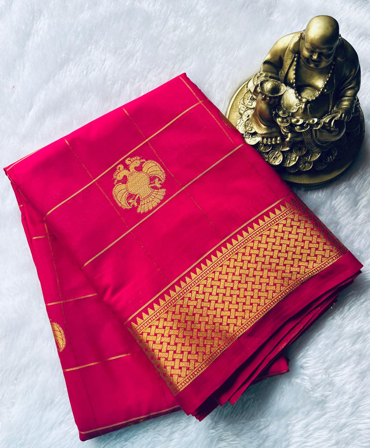 Semi Mysore Silk Big Checks and Gadaberuda With Gold Border