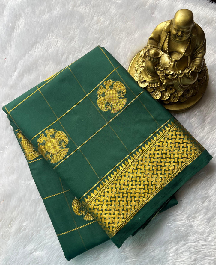 Semi Mysore Silk Big Checks and Gadaberuda With Gold Border