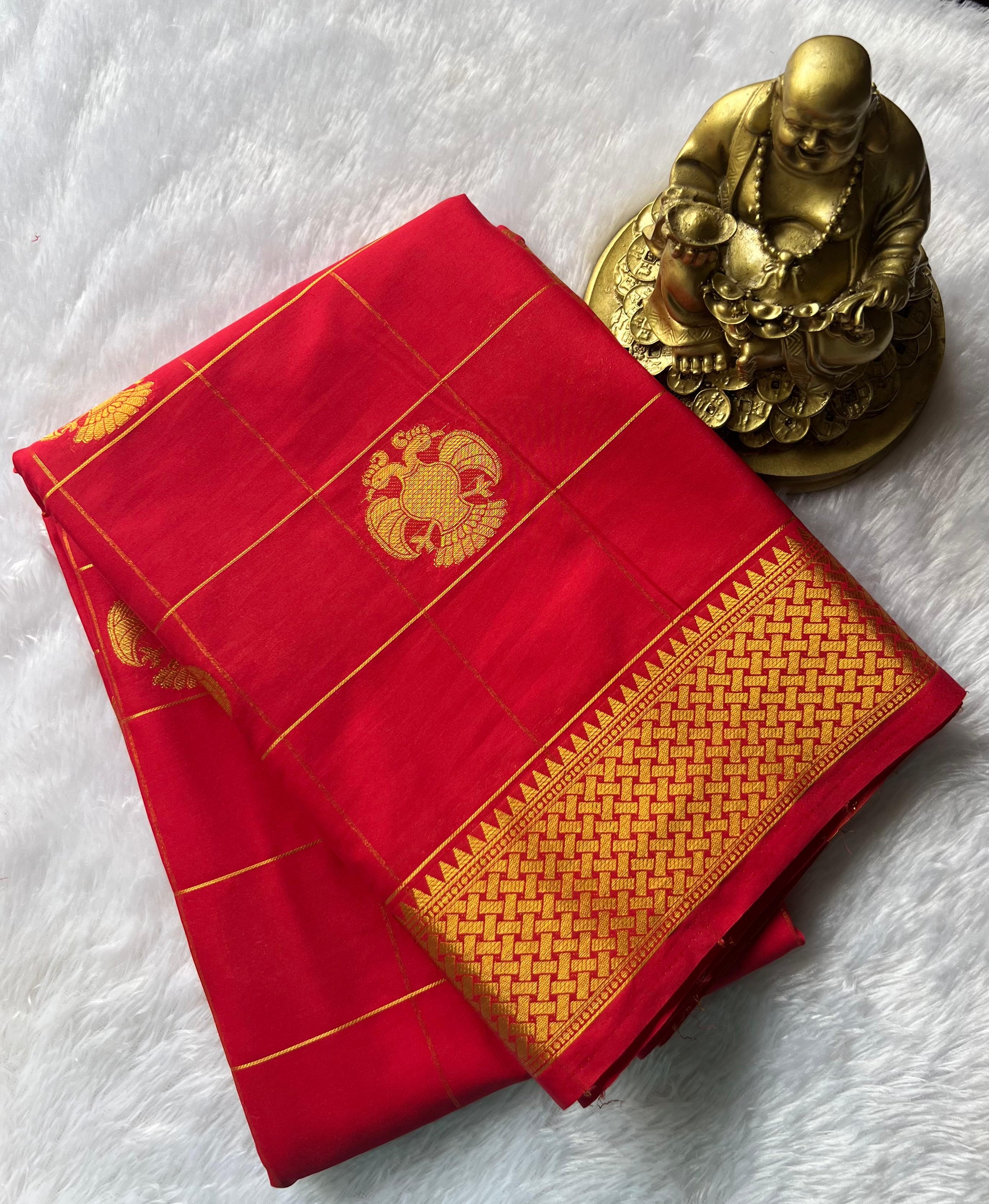 Semi Mysore Silk Big Checks and Gadaberuda With Gold Border