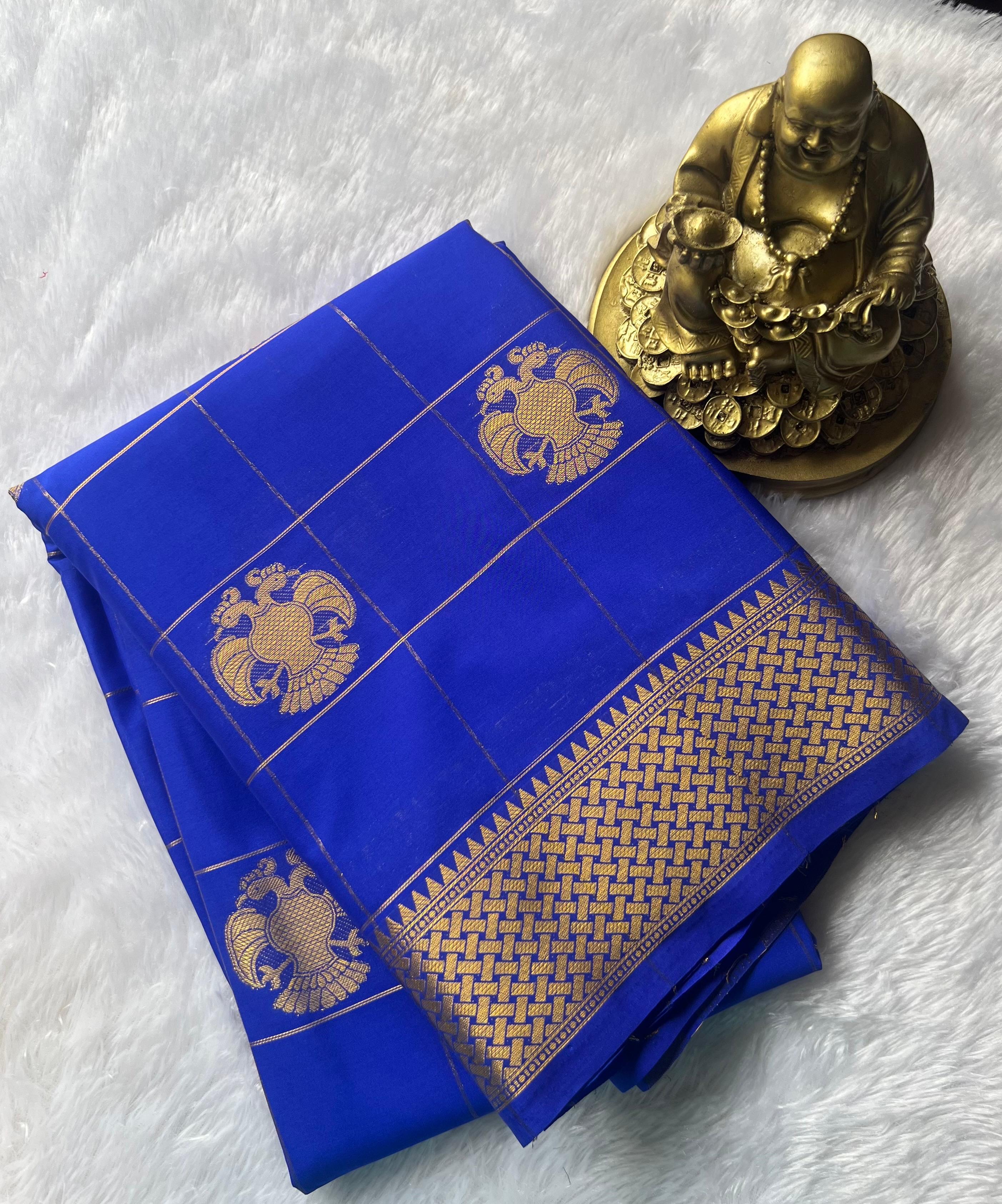 Semi Mysore Silk Big Checks and Gadaberuda With Gold Border