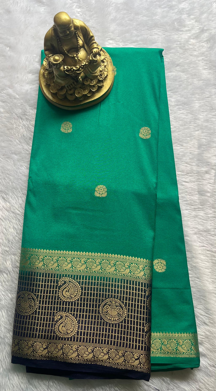 Semi Mysore Silk Mango and Pecock Border,Washable