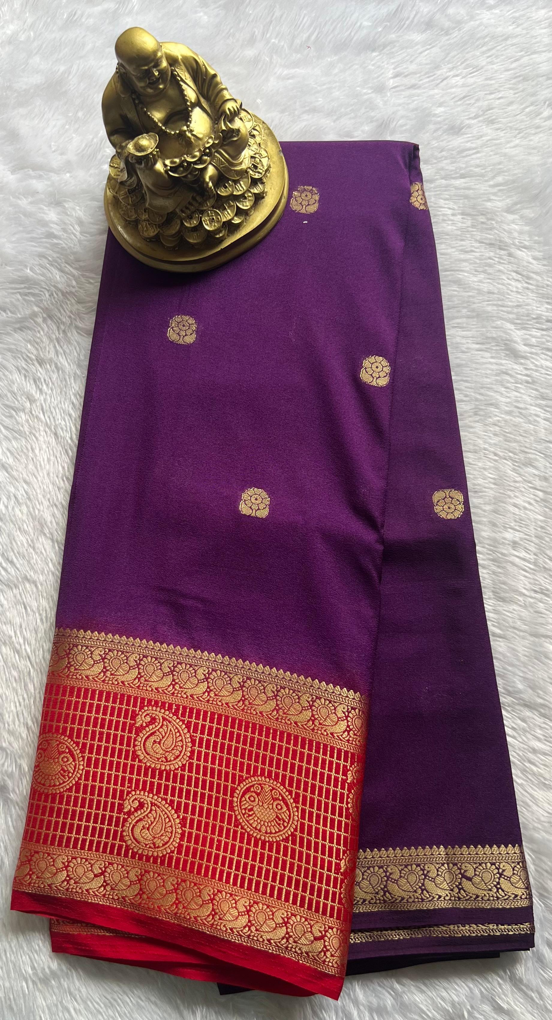 Semi Mysore Silk Mango and Pecock Border,Washable