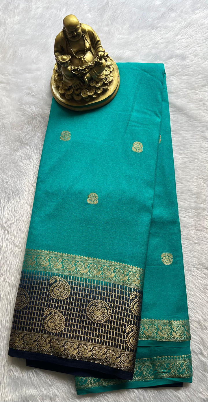 Semi Mysore Silk Mango and Pecock Border,Washable