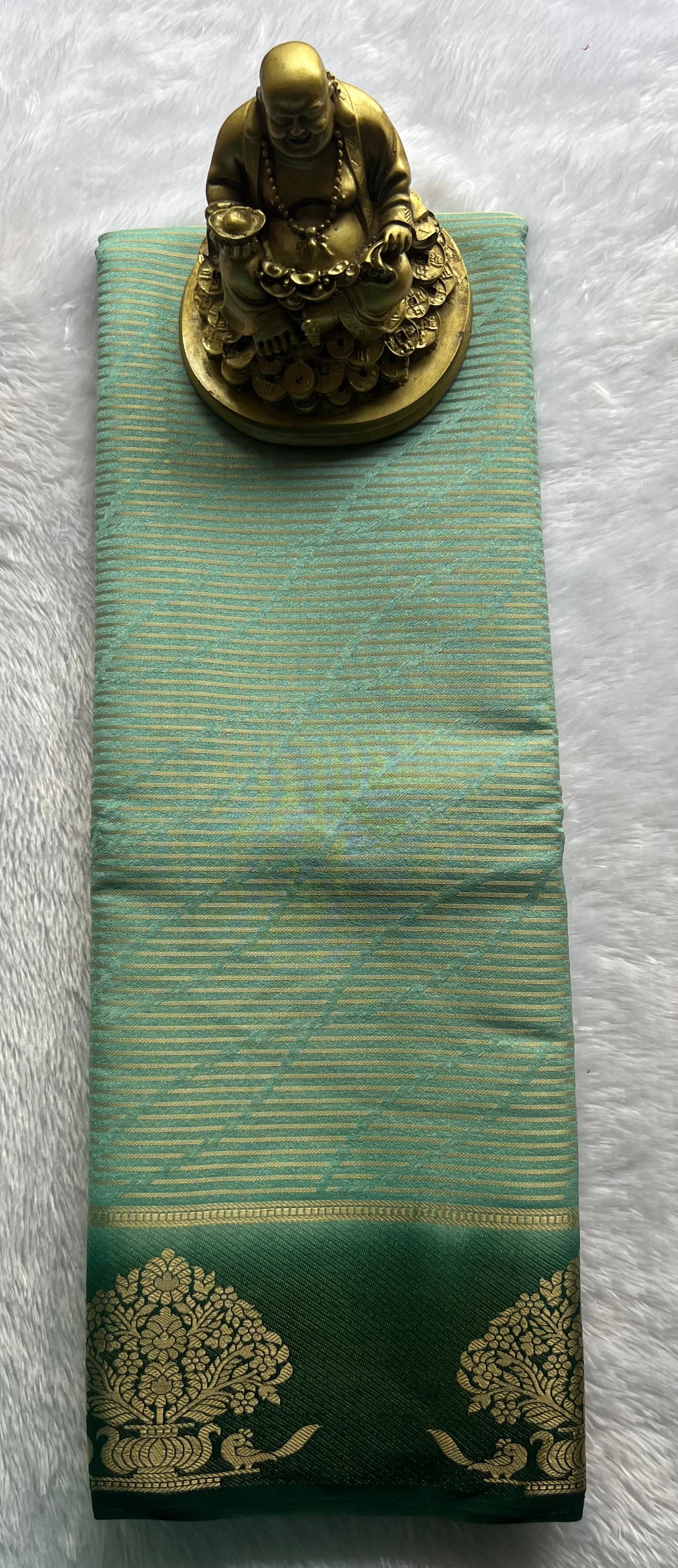 Semi Mysore Silk Striped With Tree Border, Washable