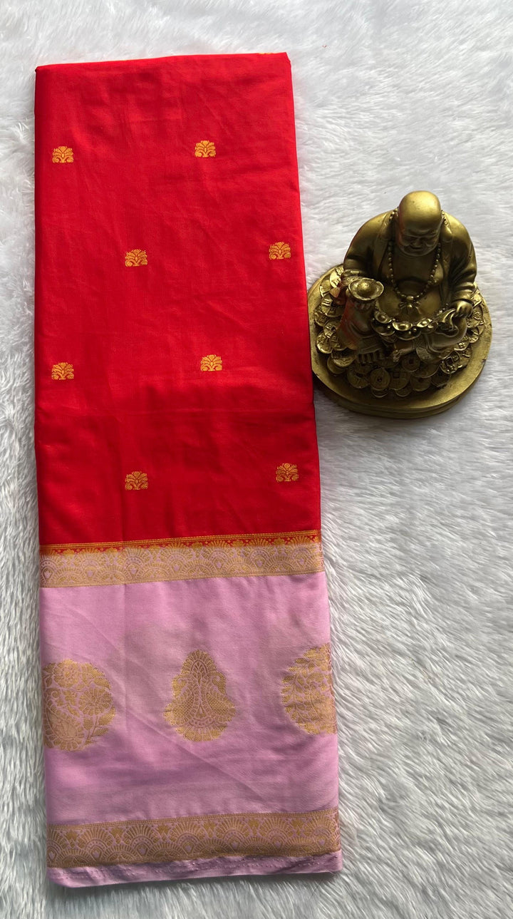 Semi  Mysore Silk Small Flower Butta And Double Mango With Betex Border, Washable