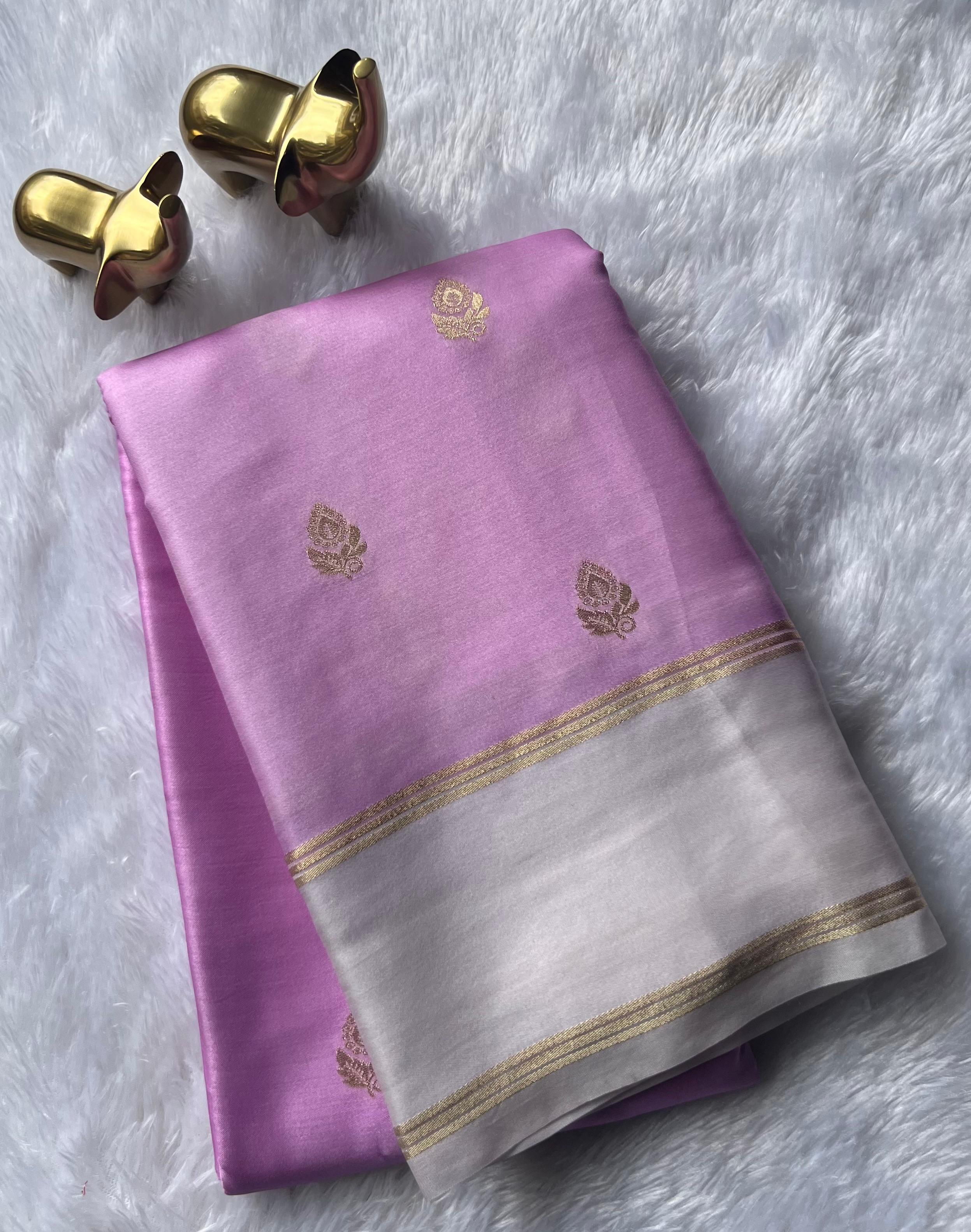 Gajji Silk Small Flower Buttawith Bentex Zari Border,Washable