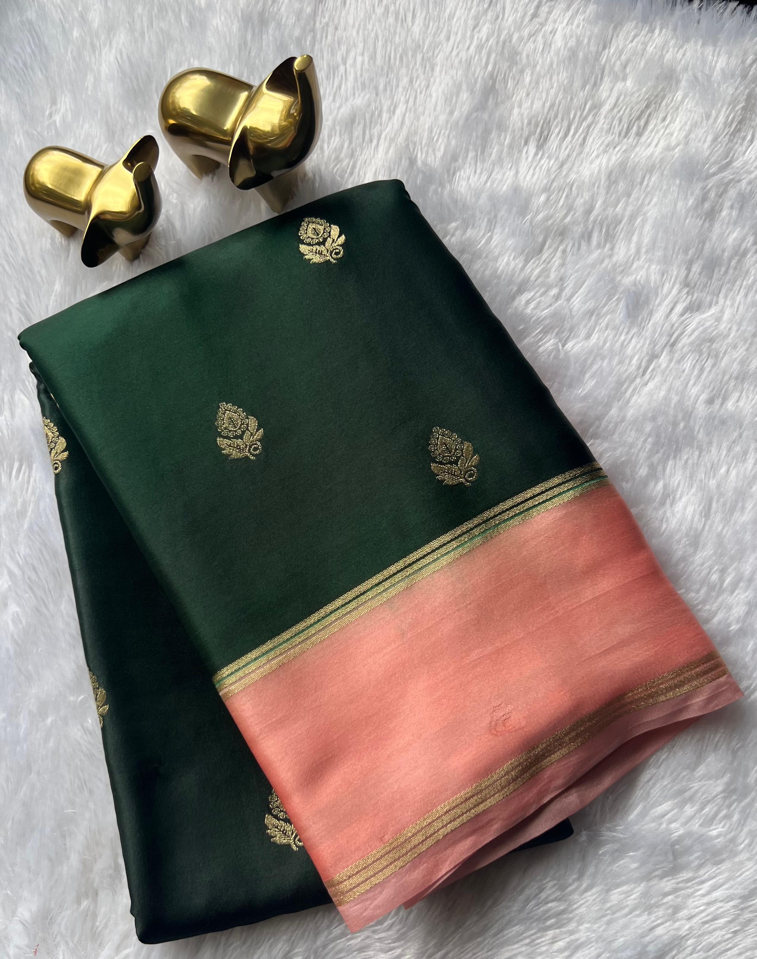 Gajji Silk Small Flower Buttawith Bentex Zari Border,Washable