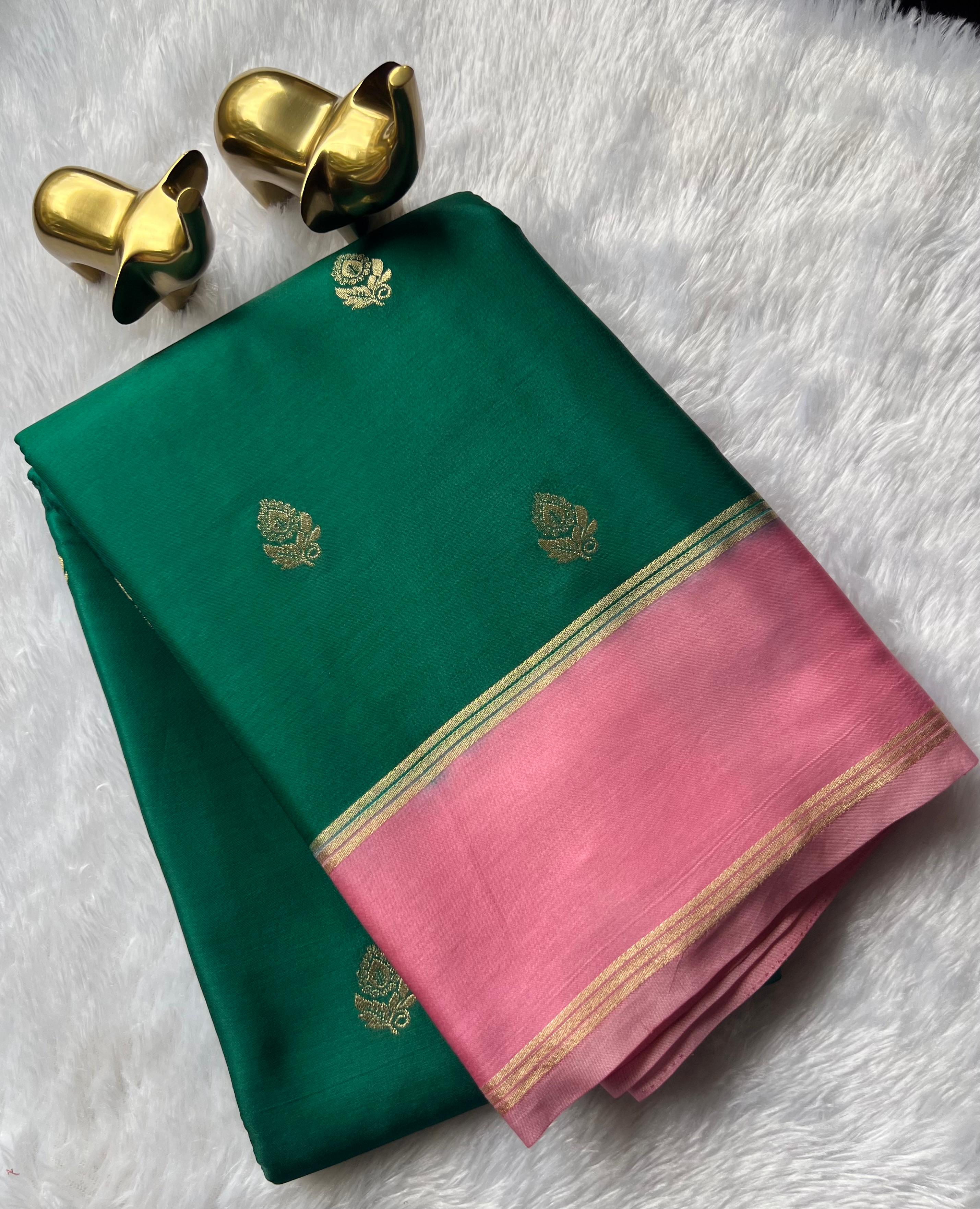Gajji Silk Small Flower Buttawith Bentex Zari Border,Washable
