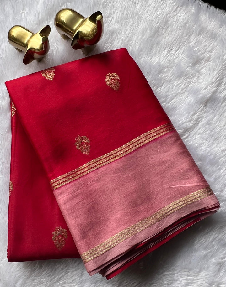 Gajji Silk Small Flower Buttawith Bentex Zari Border,Washable