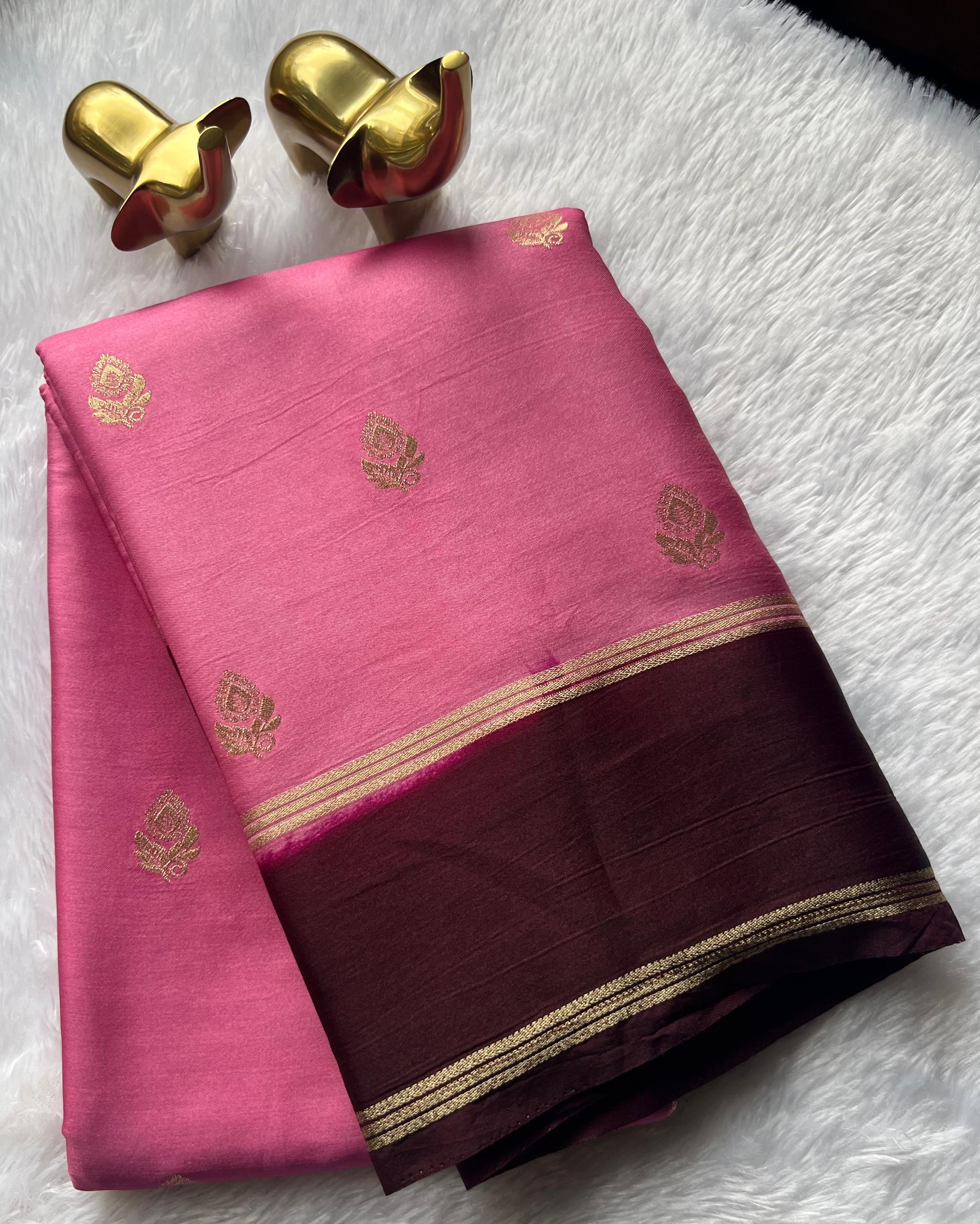Gajji Silk Small Flower Buttawith Bentex Zari Border,Washable